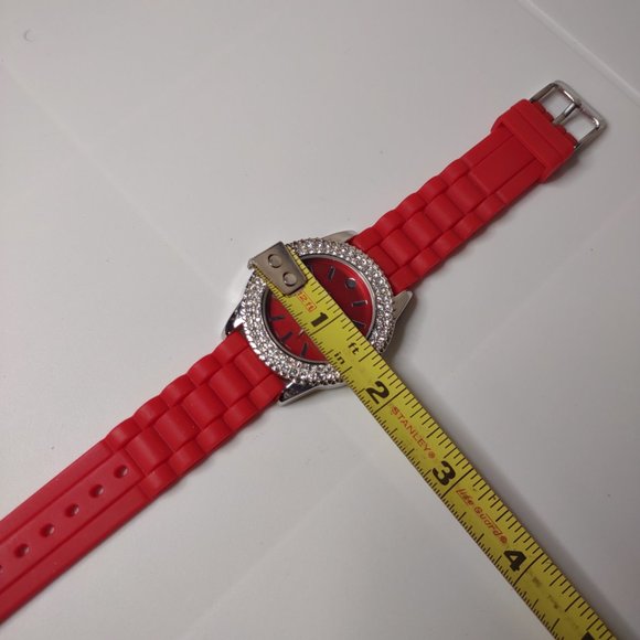 Geneva Platinum Watch With Red Rubber Band - Picture 8 of 11
